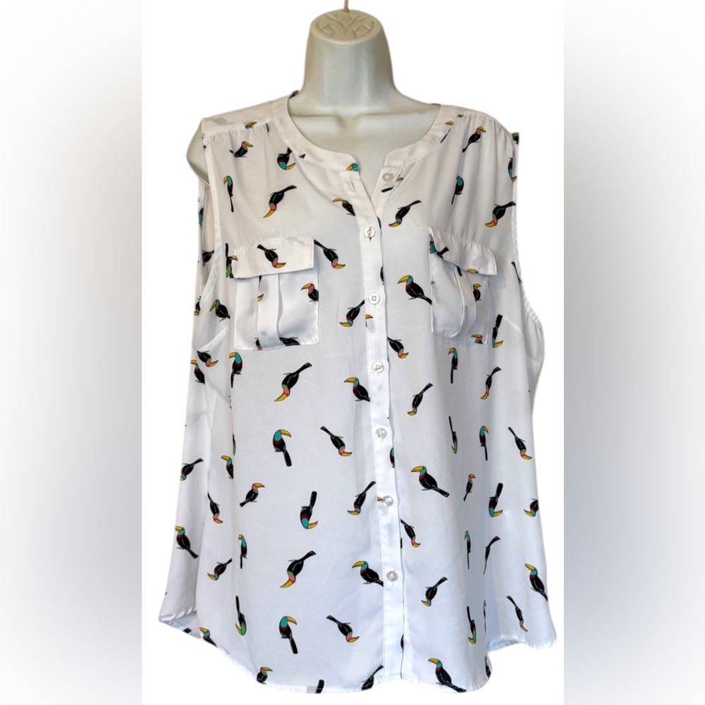 Toucan Print  Sleeveless Blouse XL - Picture 3 of 9